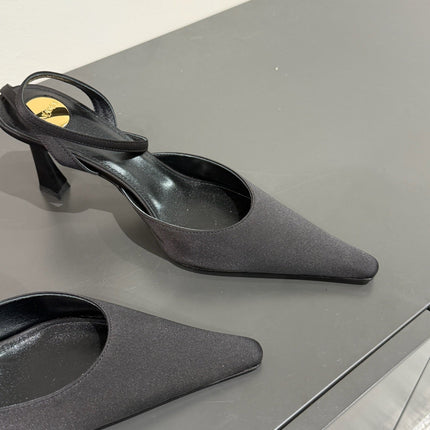 AIMÉE SLINGBACK PUMPS IN BLACK SATIN