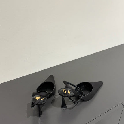 AIMÉE SLINGBACK PUMPS IN BLACK SATIN