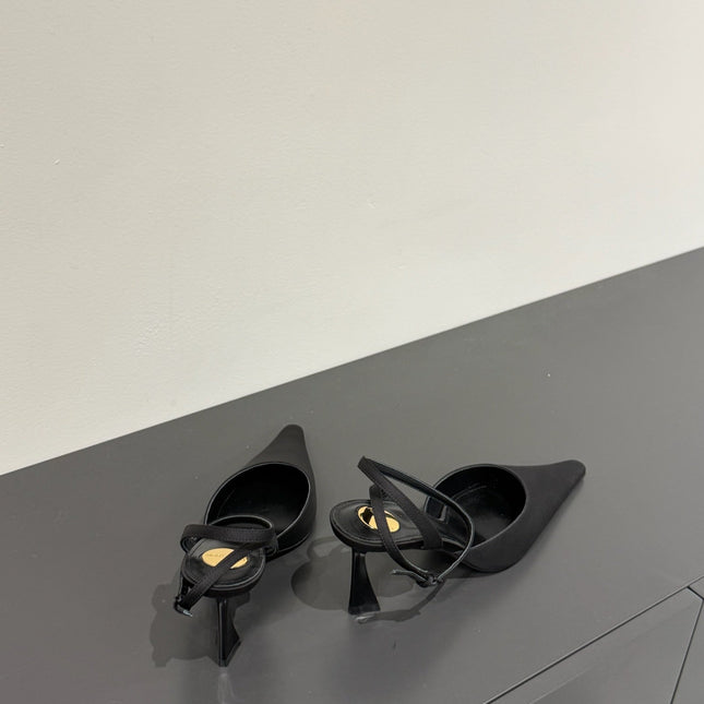 AIMÉE SLINGBACK PUMPS IN BLACK SATIN