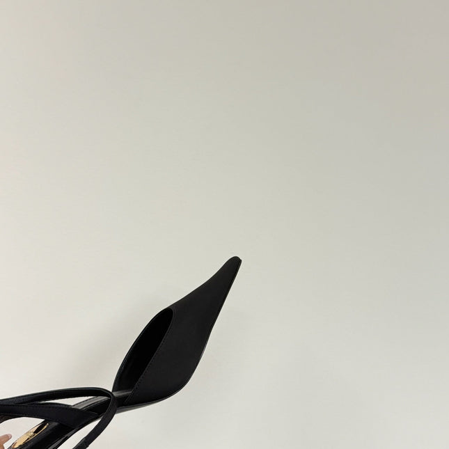 AIMÉE SLINGBACK PUMPS IN BLACK SATIN