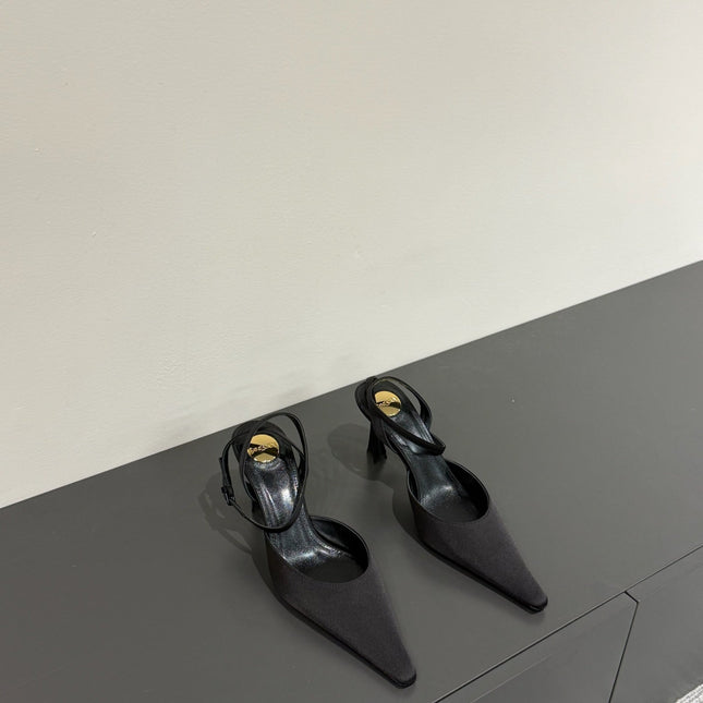 AIMÉE SLINGBACK PUMPS IN BLACK SATIN