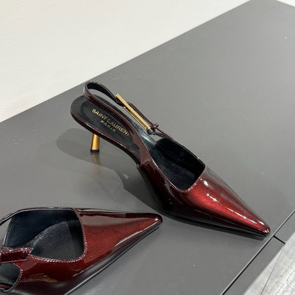LEE SLINGBACK MID PUMPS IN WINE RED SHINY CALFSKIN