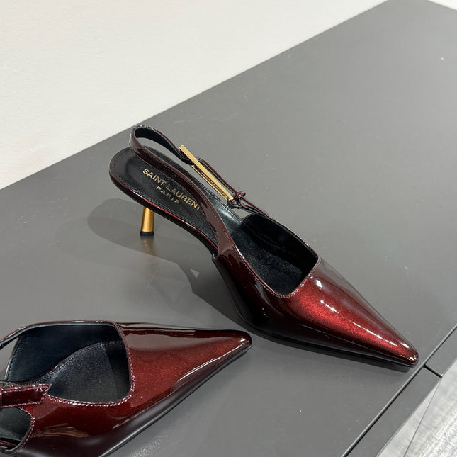 LEE SLINGBACK MID PUMPS IN WINE RED SHINY CALFSKIN