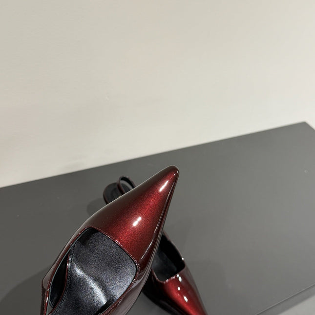 LEE SLINGBACK MID PUMPS IN WINE RED SHINY CALFSKIN