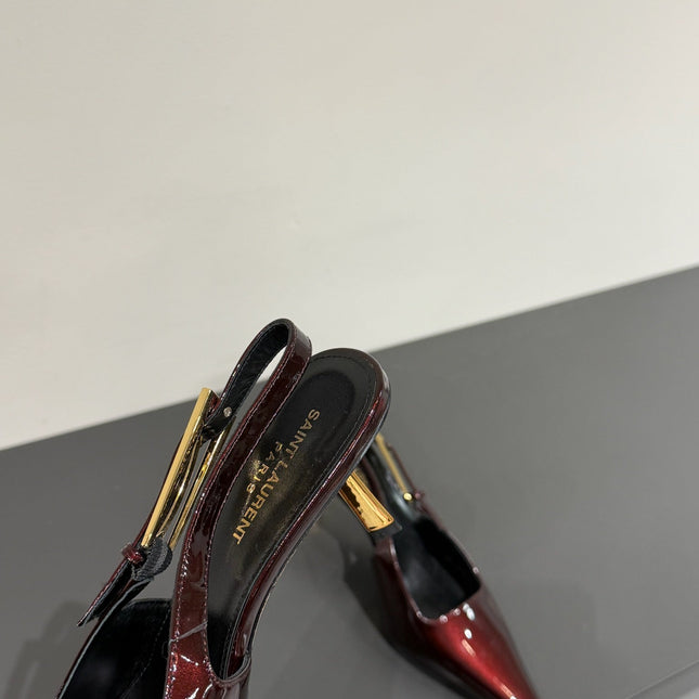 LEE SLINGBACK MID PUMPS IN WINE RED SHINY CALFSKIN