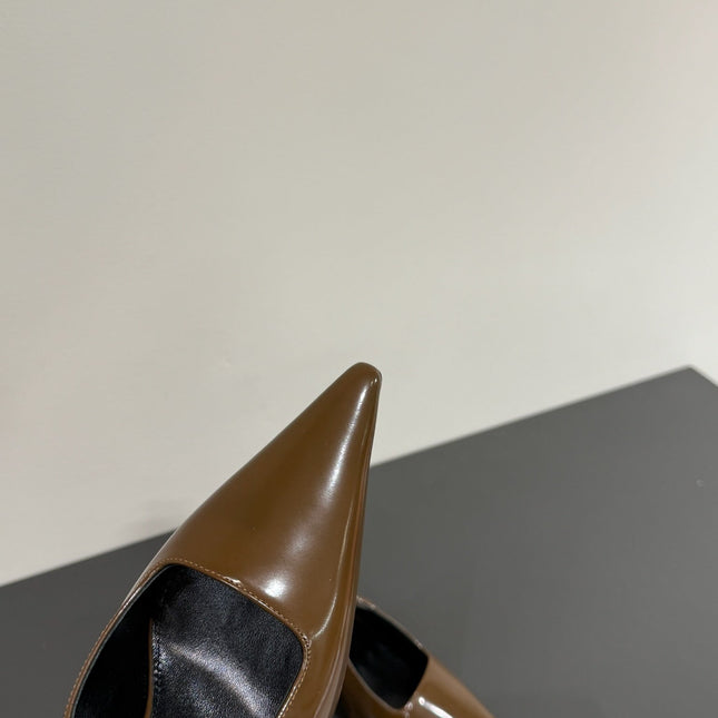 LEE SLINGBACK MID PUMPS IN BARK BROWN SHINY CALFSKIN