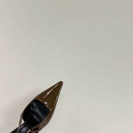 LEE SLINGBACK MID PUMPS IN BARK BROWN SHINY CALFSKIN