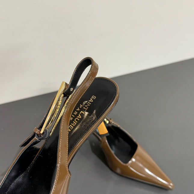 LEE SLINGBACK MID PUMPS IN BARK BROWN SHINY CALFSKIN