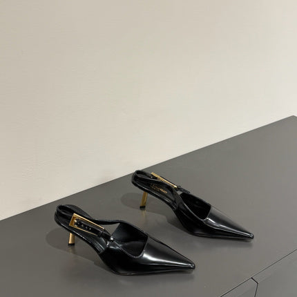 LEE SLINGBACK MID PUMPS IN BLACK SHINY CALFSKIN