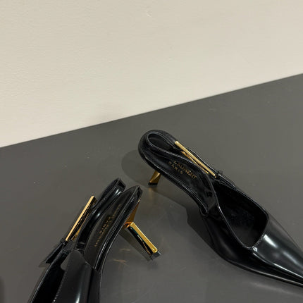 LEE SLINGBACK MID PUMPS IN BLACK SHINY CALFSKIN
