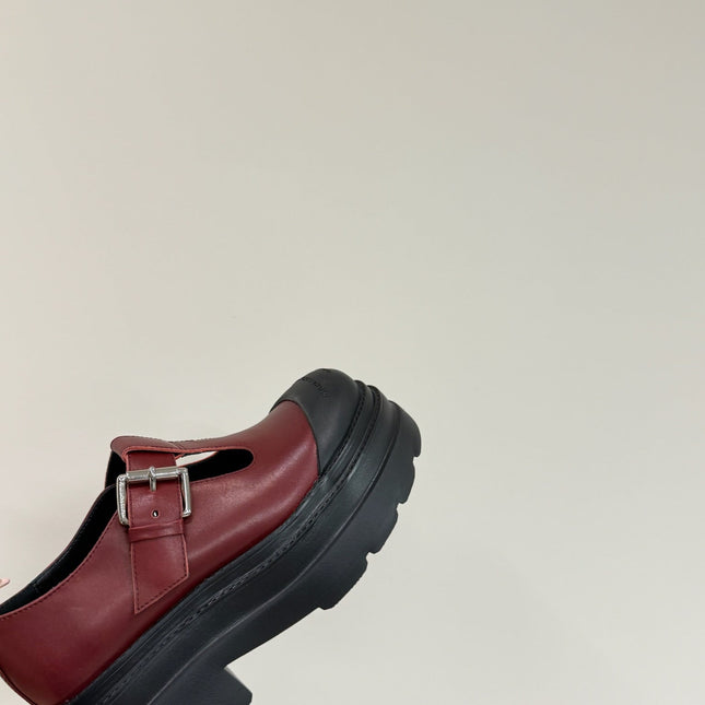 PLATFORM PATCHWWORK MARY JANE IN BLACK MIX BURGUNDY RED CALFSKIN