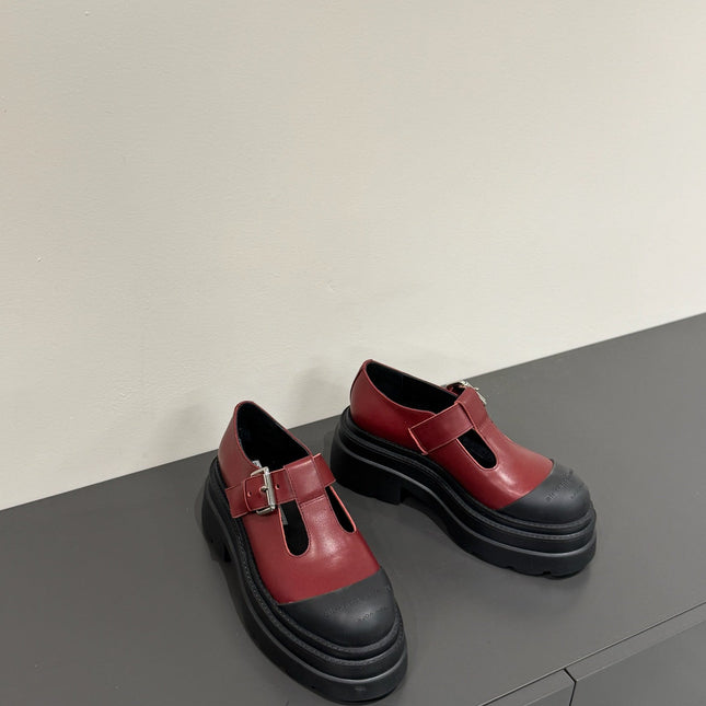 PLATFORM PATCHWWORK MARY JANE IN BLACK MIX BURGUNDY RED CALFSKIN
