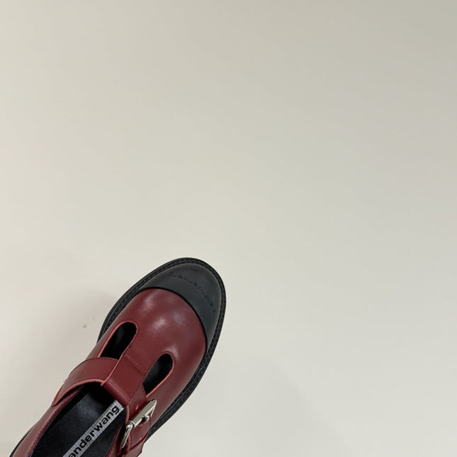 PLATFORM PATCHWWORK MARY JANE IN BLACK MIX BURGUNDY RED CALFSKIN