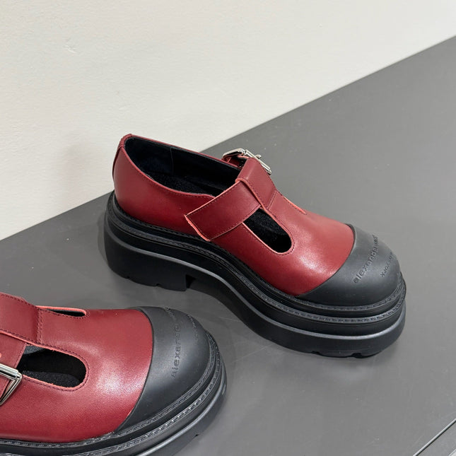 PLATFORM PATCHWWORK MARY JANE IN BLACK MIX BURGUNDY RED CALFSKIN