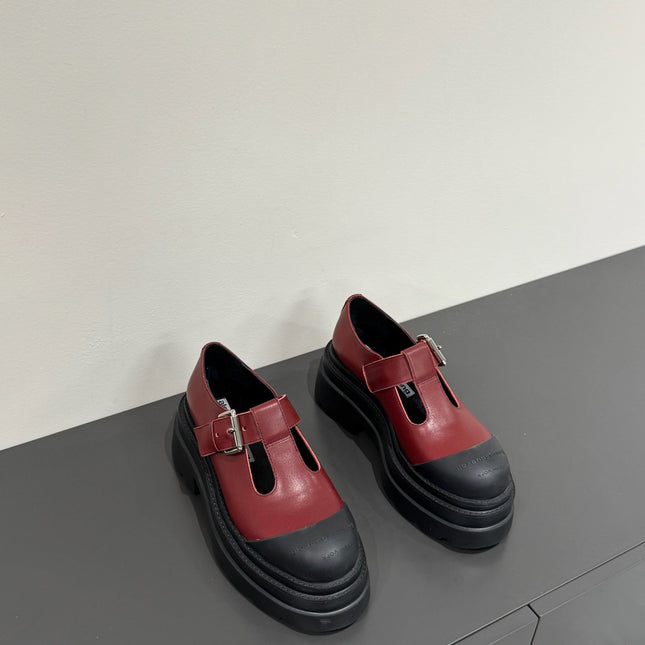 PLATFORM PATCHWWORK MARY JANE IN BLACK MIX BURGUNDY RED CALFSKIN