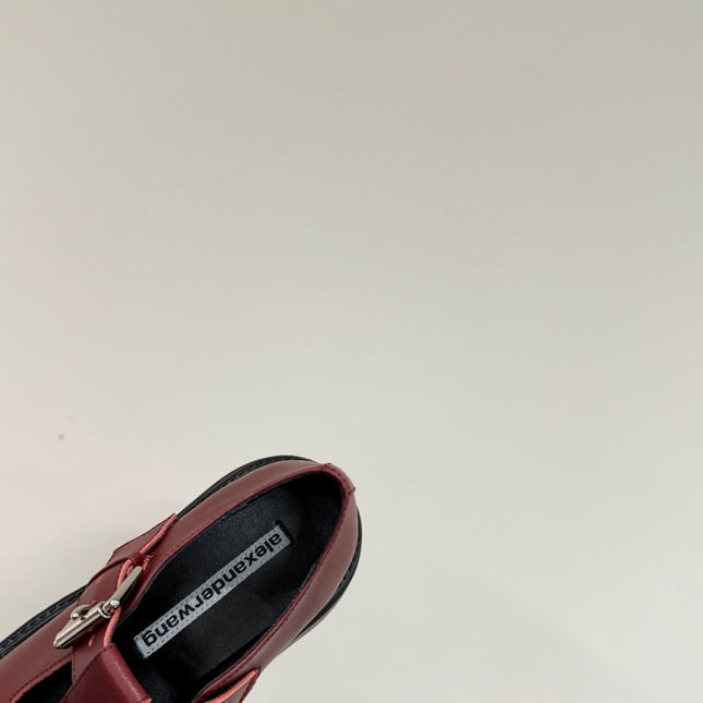 PLATFORM PATCHWWORK MARY JANE IN BLACK MIX BURGUNDY RED CALFSKIN