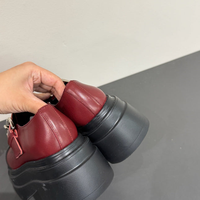 PLATFORM PATCHWWORK MARY JANE IN BLACK MIX BURGUNDY RED CALFSKIN