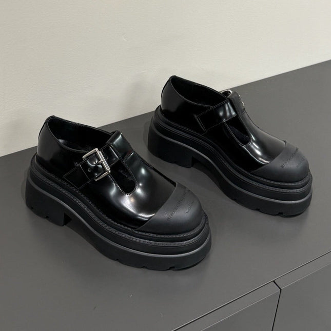 PLATFORM PATCHWWORK MARY JANE IN BLACK PATENT CALFSKIN