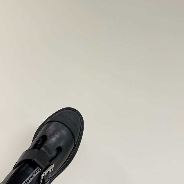 PLATFORM PATCHWWORK MARY JANE IN BLACK CALFSKIN