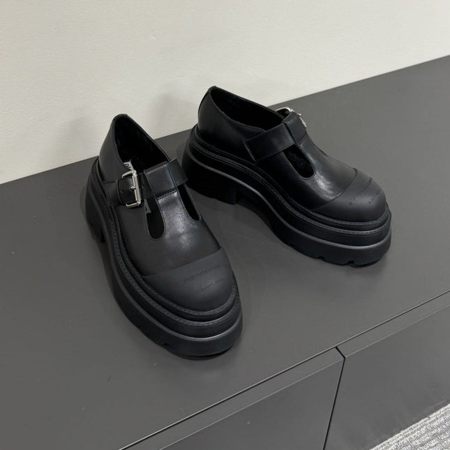 PLATFORM PATCHWWORK MARY JANE IN BLACK CALFSKIN