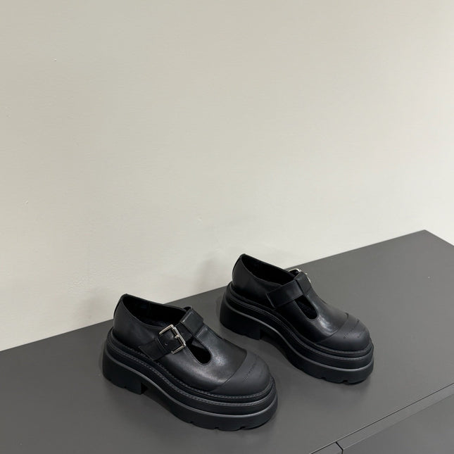 PLATFORM PATCHWWORK MARY JANE IN BLACK CALFSKIN