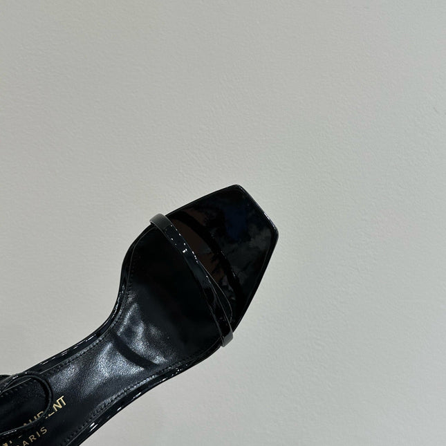 YSL HEELED SANDALS 25S 105 MM IN BLACK GLOSSY LAMBSKIN