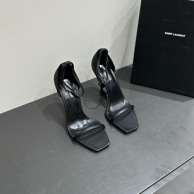 YSL HEELED SANDALS 25S 105 MM IN BLACK LAMBSKIN
