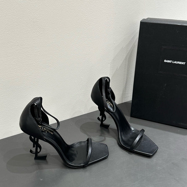 YSL HEELED SANDALS 25S 105 MM IN BLACK LAMBSKIN