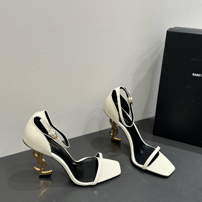 YSL HEELED SANDALS 25S 105 MM IN CREAM WHITE LAMBSKIN