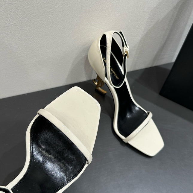 YSL HEELED SANDALS 25S 105 MM IN CREAM WHITE LAMBSKIN