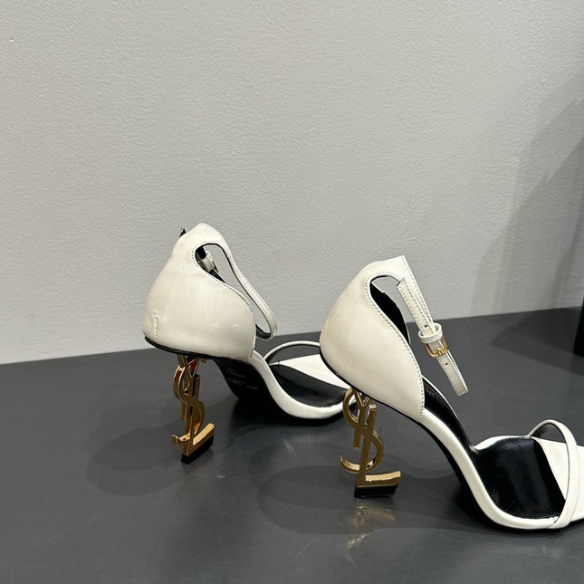 YSL HEELED SANDALS 25S 105 MM IN CREAM WHITE LAMBSKIN