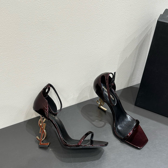 YSL HEELED SANDALS 25S 105 MM IN DARK RED GLOSSY LAMBSKIN