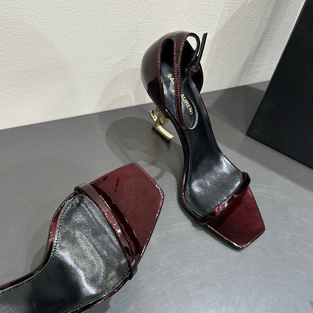 YSL HEELED SANDALS 25S 105 MM IN DARK RED GLOSSY LAMBSKIN