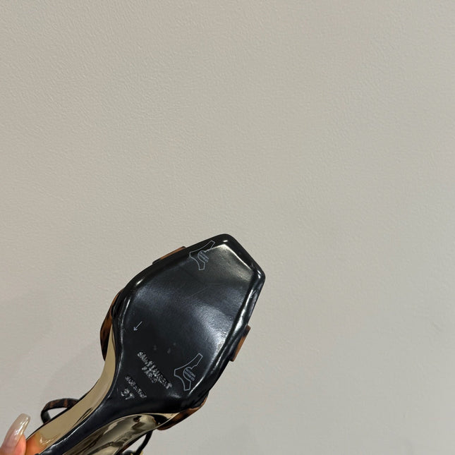 YSL STRAPPY WEDGE SANDALS 25S IN LEOPARD PRINT FABRIC