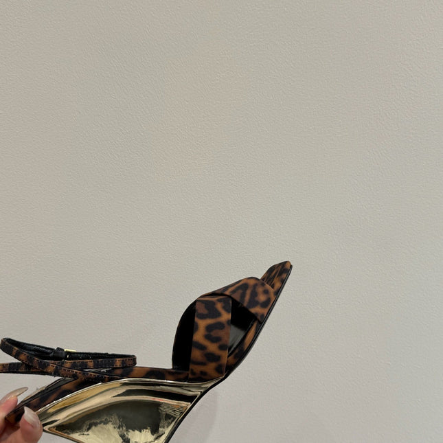 YSL STRAPPY WEDGE SANDALS 25S IN LEOPARD PRINT FABRIC