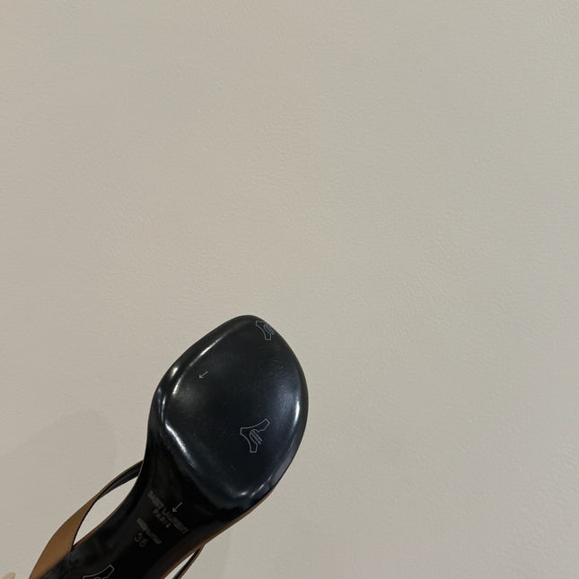 YSL HEELED THONG SANDALS 25S IN BROWN SATIN WITH CRYSTAL