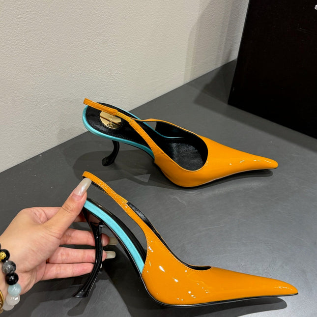 YSL HIGH SLINGBACK 25S IN ENERGY ORANGE GLOSSY LAMBSKIN