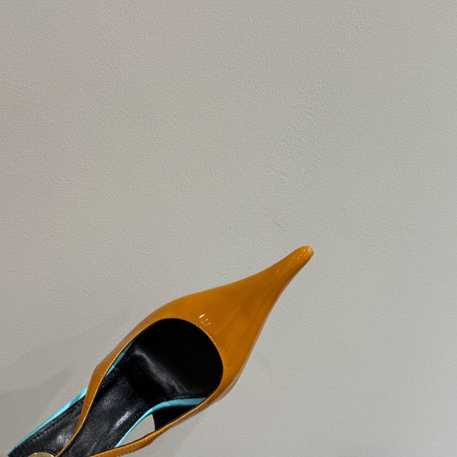 YSL HIGH SLINGBACK 25S IN ENERGY ORANGE GLOSSY LAMBSKIN