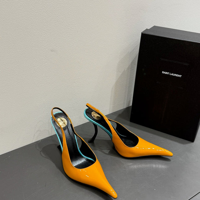 YSL HIGH SLINGBACK 25S IN ENERGY ORANGE GLOSSY LAMBSKIN