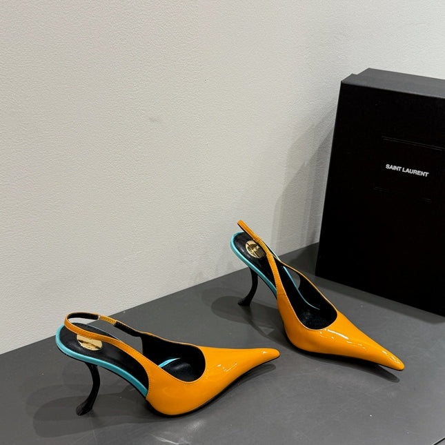 YSL HIGH SLINGBACK 25S IN ENERGY ORANGE GLOSSY LAMBSKIN