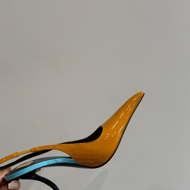 YSL HIGH SLINGBACK 25S IN ENERGY ORANGE GLOSSY LAMBSKIN