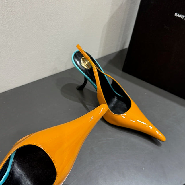 YSL HIGH SLINGBACK 25S IN ENERGY ORANGE GLOSSY LAMBSKIN