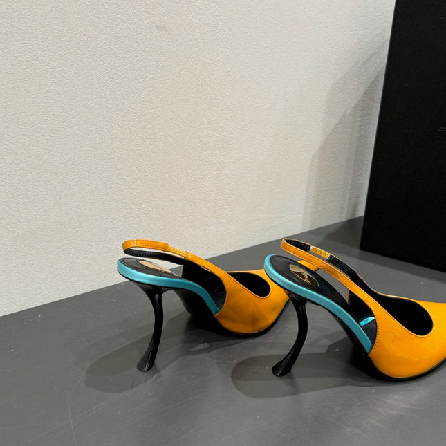 YSL HIGH SLINGBACK 25S IN ENERGY ORANGE GLOSSY LAMBSKIN