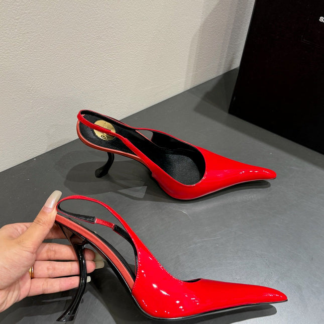 YSL HIGH SLINGBACK 25S IN RED GLOSSY LAMBSKIN