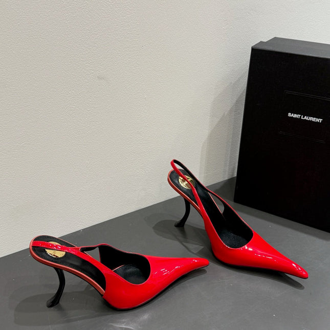 YSL HIGH SLINGBACK 25S IN RED GLOSSY LAMBSKIN