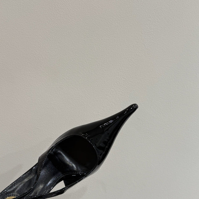 YSL HIGH SLINGBACK 25S IN BLACK GLOSSY LAMBSKIN
