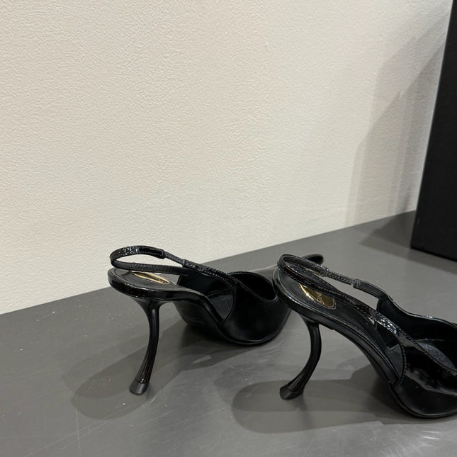 YSL HIGH SLINGBACK 25S IN BLACK GLOSSY LAMBSKIN
