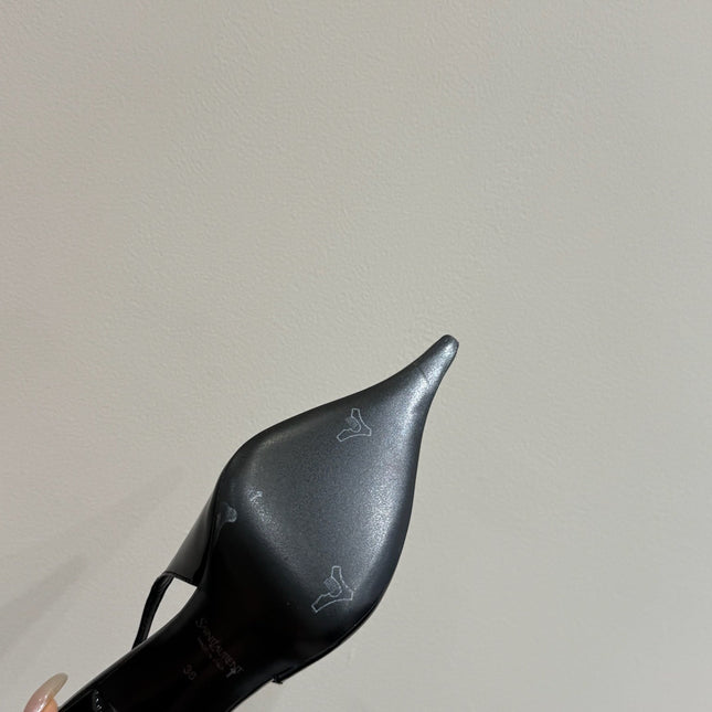 YSL HIGH SLINGBACK 25S IN BLACK GLOSSY LAMBSKIN