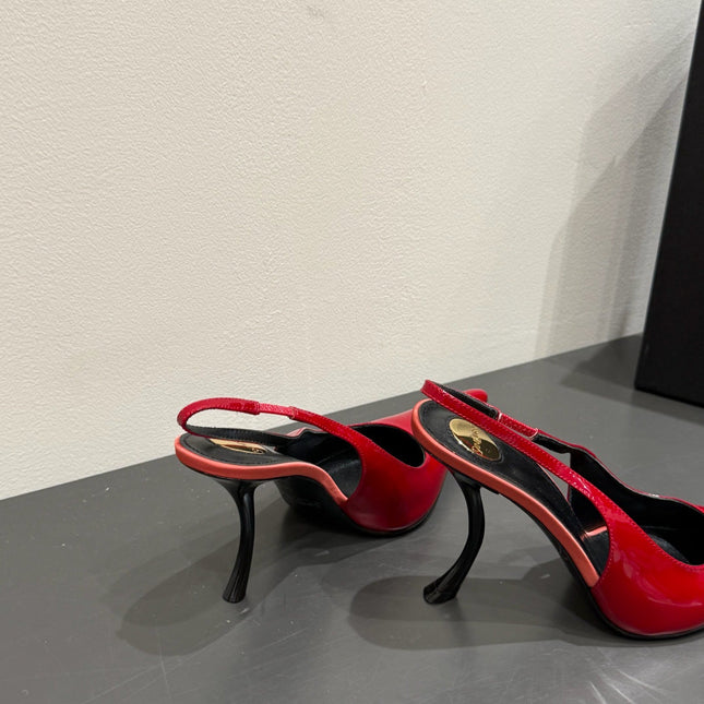 YSL HIGH SLINGBACK 25S IN DARK RED GLOSSY LAMBSKIN