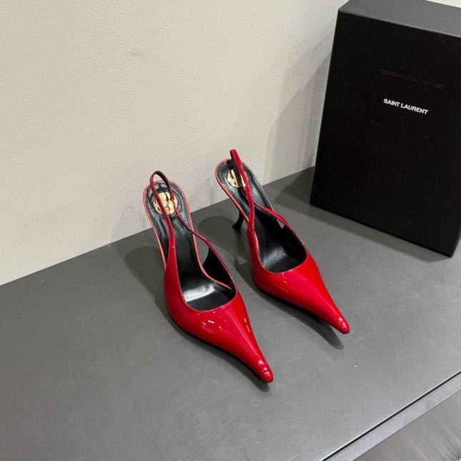 YSL HIGH SLINGBACK 25S IN DARK RED GLOSSY LAMBSKIN